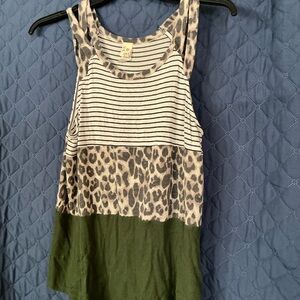 Striped and Leopard Print Tank Top - Green